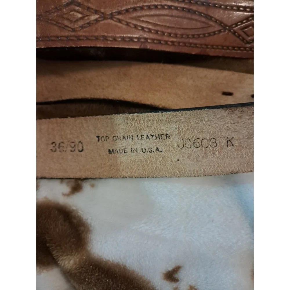 Tooled & Laced Western Genuine Leather Belt Southwestern Design 1.5